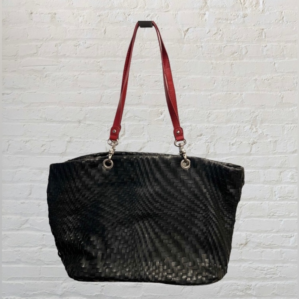 COLDWATER CREEK Black Faux Leather Weave Tote | Large Handbag